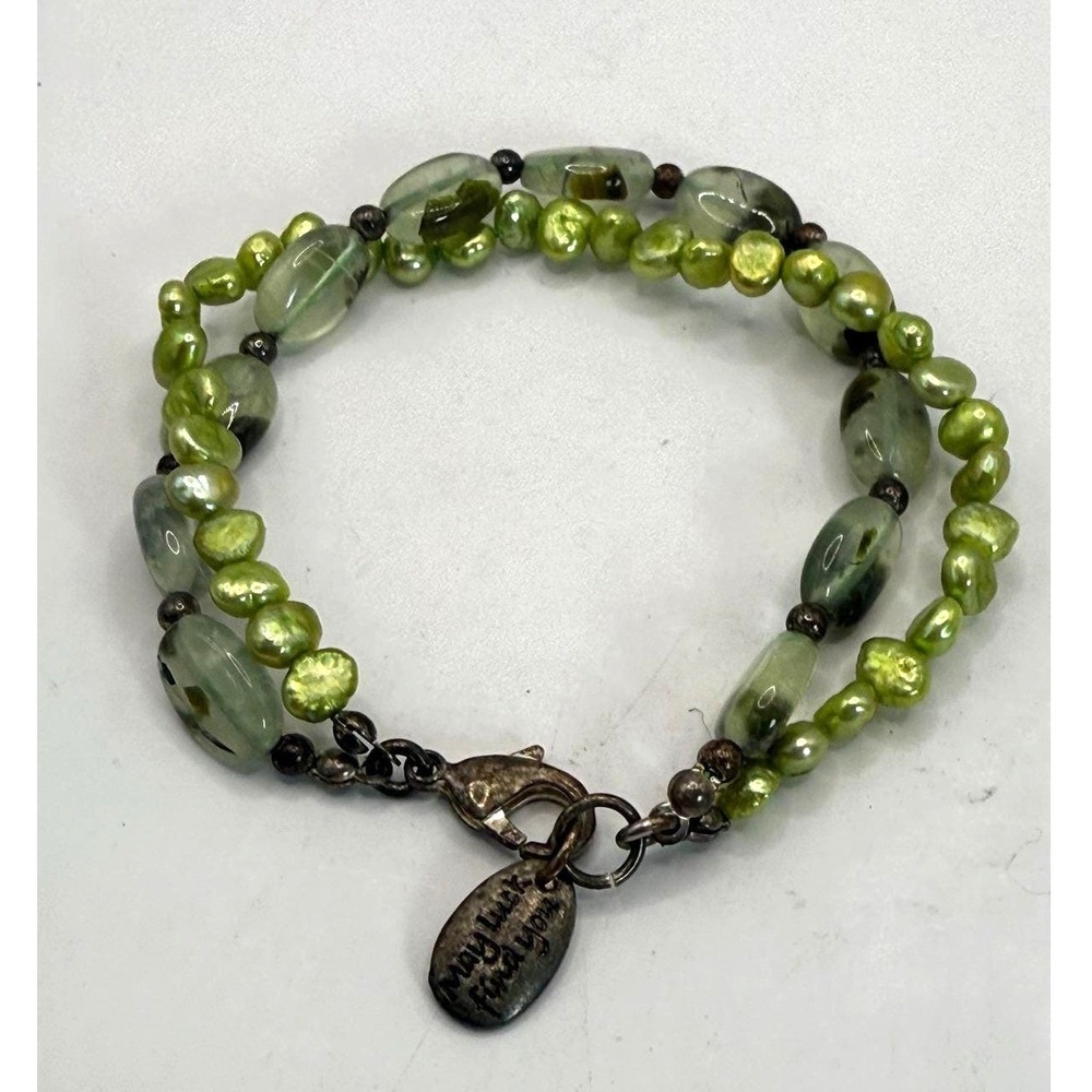 Vintage Green Beaded Bracelet ‎ "May Luck Find You" Charm - Sentimental Charms